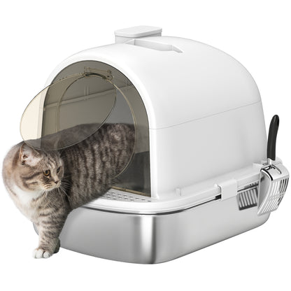 Maison de toilette pour chat bac à litière fermé bac acier inoxydable, nettoyage facile, 52,4 x 41,3 x 39,9 cm, blanc