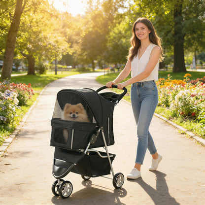 Cochecito para Mascotas de 3 Ruedas para Perros Pequeños y Miniatura, Negro