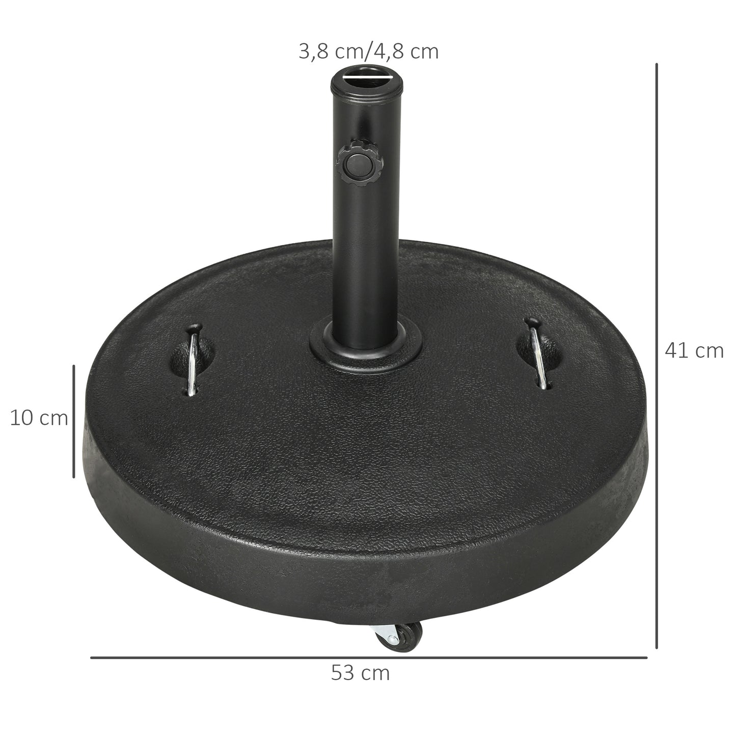 Base para Sombrilla de Resina de 25 kg con Ruedas y Asa Retráctil para Postes de Ø38/48 mm Ø53x41 cm Negro