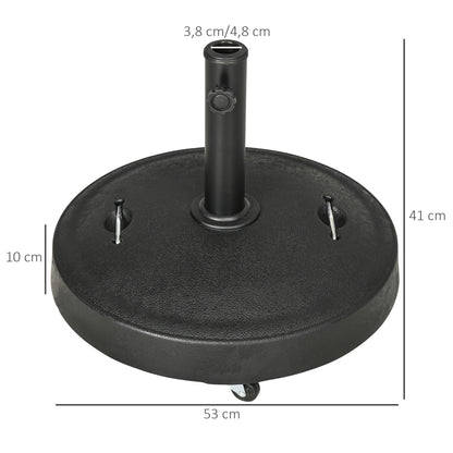 Base para Sombrilla de Resina de 25 kg con Ruedas y Asa Retráctil para Postes de Ø38/48 mm Ø53x41 cm Negro