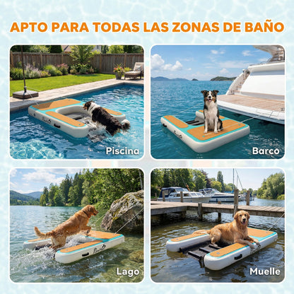 Rampa de Agua Hinchable para Perros para Piscina Barcos Lagos 151x102 cm con Superficie Antideslizante de EVA