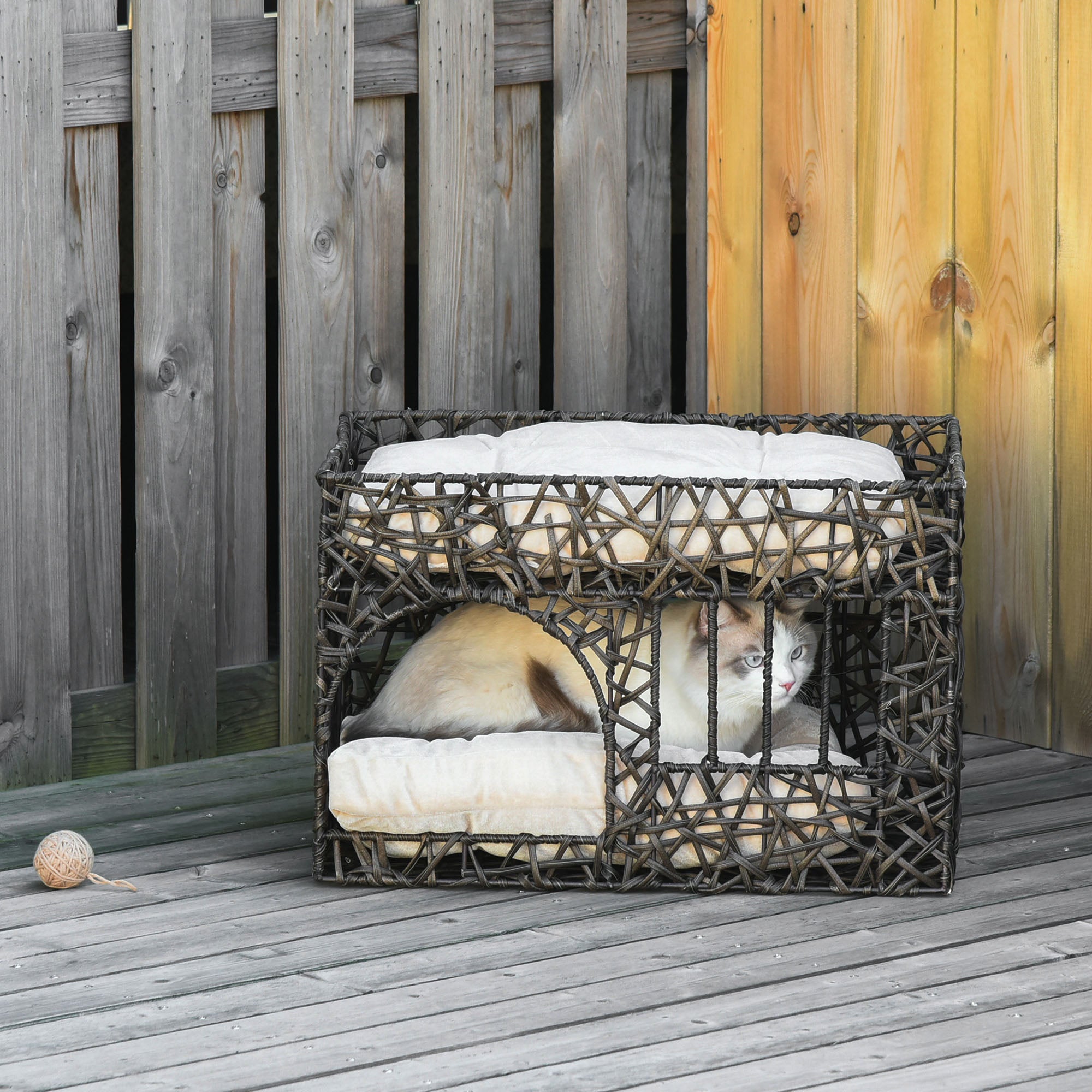 PawHut Cesta de Ratán para Gatos de 2 Alturas Cama Cueva de Gatos con ...