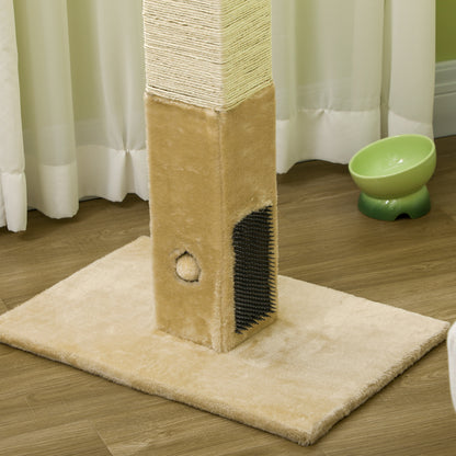 Rascador para Gatos de Yute con Base de Alfombra y Juguete Colgante - Beige